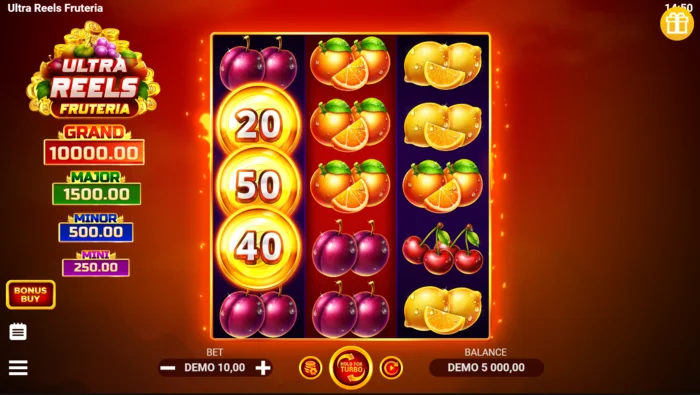 Ultra Reels Fruteria - 5x3のメインゲーム画面