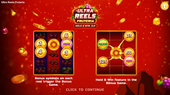 Ultra Reels Fruteria - スタートメニューと開始ボタン